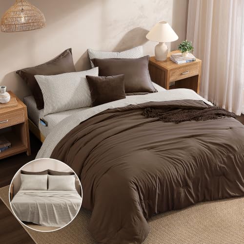 Image of Monbix Full Size Comforter Sets-7 Pieces Soft Bed in a Bag Full Bedding Set