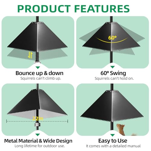 MIXXIDEA Metal Squirrel Baffle for Bird Feeder Pole, Pole Mount Bird House Guard, Squirrel Baffle for 4x4 Post (Black) - image 2