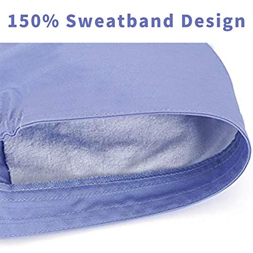 TOSFOGO Upgrade Working Cap with Buttons, Adjustable Working Hat Tie Back Head Cover Headwear Sweatband for Women Men(Navy Blue Dragonfly)