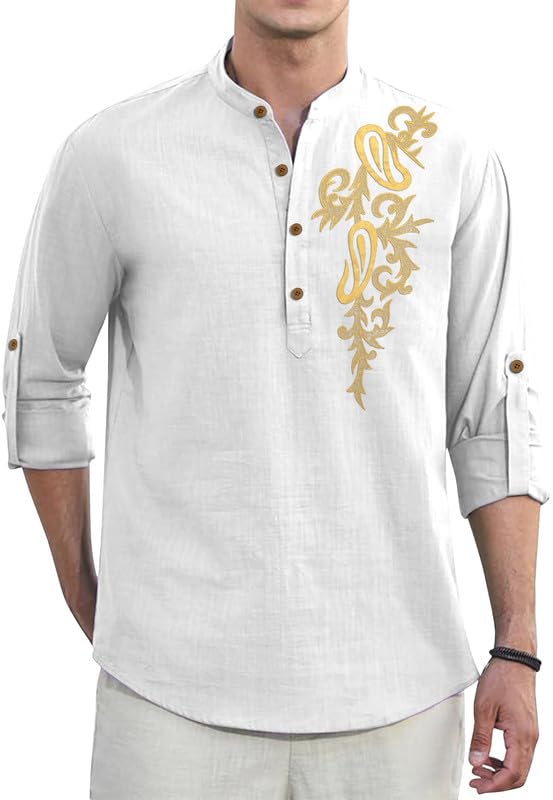 Image of Men's Printed Cotton Blend Short Kurta | Regular Fit Casual Kurta Shirt for Men with Mandarin Collar | Ethnic