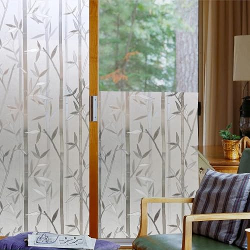 Image of Elton 3D Window Films Privacy Film Self Adhesive Decorative Film for Bathroom Door Window Heat Control Anti UV (Green Flower) - 24 x 144 inches