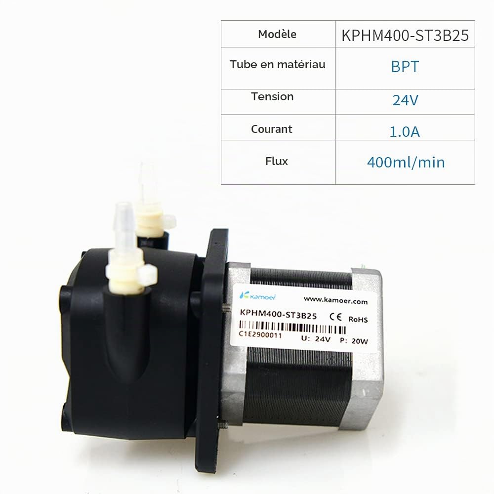 Kamoer KPHM400 Pompe péristaltique pas à pas 24V haut débit, 400 ml/min | pompe doseuse de liquide de laboratoire, vitesse variable