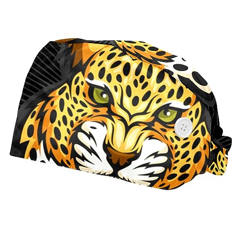 Chapeaux de travail imprimé léopard avec bandeau absorbant pour homme et femme x2