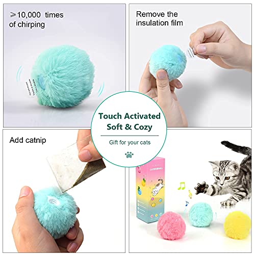 Potaroma 3 Pack Fluffy Plush Cat Ball Toys with Extra SilverVine and Catnip, Interactive Chirping Balls Cat Kicker Toys… - Image 6