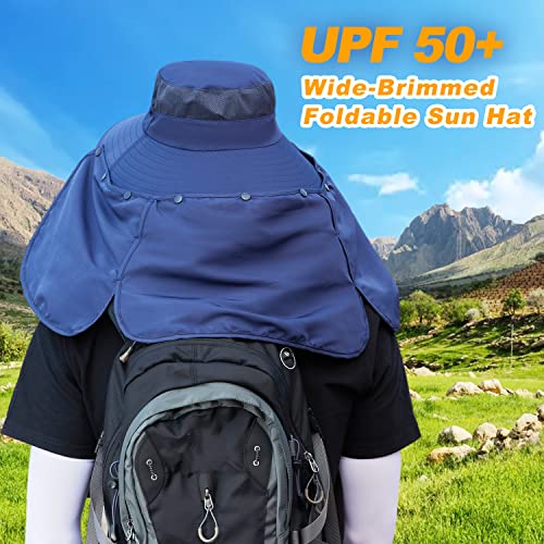 Image of Women Wide Brim Face Mask Sun Hat Detachable Neck Face Flap Ponytail UV Protection Visor Hat Garden Fishing Hiking