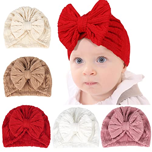Image of QandSweet 0-24 Months Newborn Girls' Hats Cotton and Linen Cap Infant Big Bow Hat Baby Shower