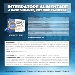Formula Pratica per Uomini Attivi | 60 Capsule con Ginseng, Maca, Arginina, Citrullina e Zinco | TRYVITE STRONG&PERF