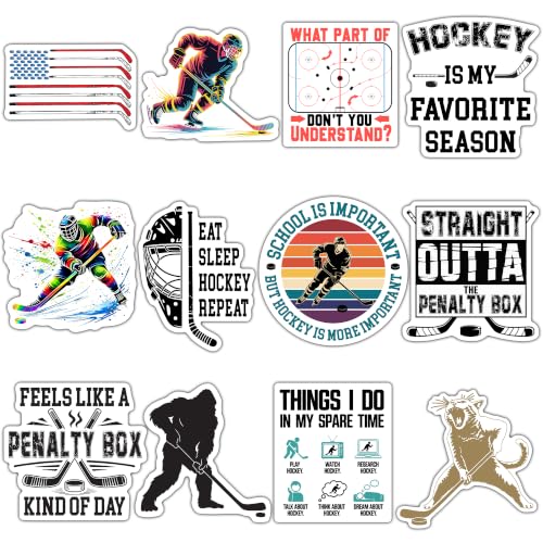 DESTWA 12Pcs Hockey Stickers for Kids Waterproof Ice Hockey Stickers for Water Bottles Book Scrapbooking Gifts for Boys Girls 8-12 Vinyl Decal for Party Favors