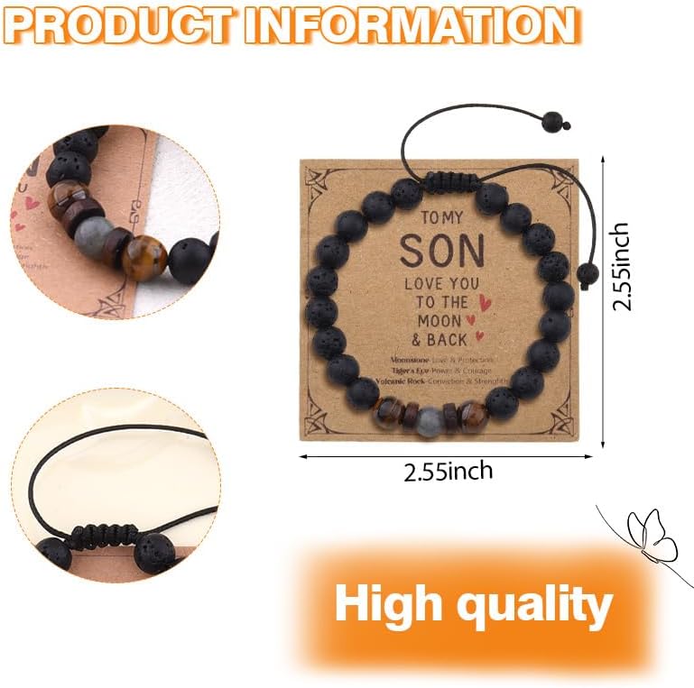 Healing Bracelet Gifts for Son from Mom Dad Sons Birthday Christmas Gift to My Son Love You to the Moon Back Black Moonstone Confirmation Bracelets Positive Spiritual Protection Gifts for Men - Image 2