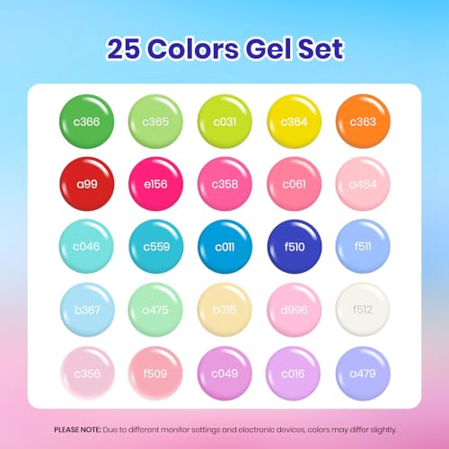 Image of Beetles Pastel Gel Polish Set, Rustic Sonata Collection, 25 Colors | Yellow Orange Blue Pink Jelly with Base Glossy Matte Top Coat DIY Salon Soak Off UV Led Nails Gifts for Women
