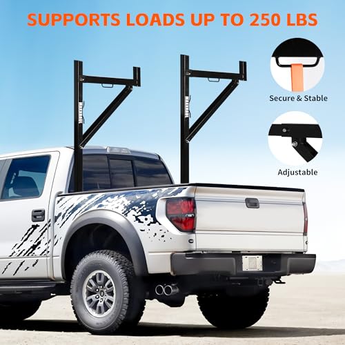 Image of MAXXHAUL Heavy Duty Truck Ladder Rack - Side Mount Alloy Steel, Adjustable 19-34 Inch Arms, 250 lb Capacity, Powder Coat Finish (70233)
