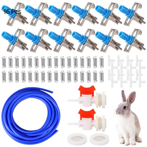Automatic Rabbit Watering Kit - Including 5/16 Hose 16 PCS Nipple Drinkers Barb Fittings to G1/2 Thread Connectors T-Fittings Springs and Gaskets Automatic Rabbit Watering System