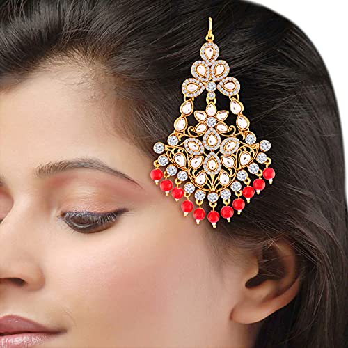 Image of I Jewels Gold Plated Kundan & Pearl Pasa Kalank Inspired Hair Jewellery for Women (T2024)