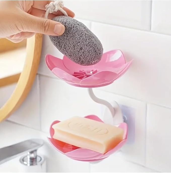 Glitzn Double Layer Flower Soap Holder for Bathroom | Punch-Free Drainage Soap Box (Multicolour) 1
