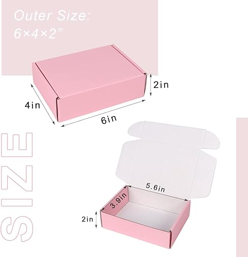 Miniatura 2 de Cajas de envío pequeñas de 6 x 4 x 2 pulgadas, cajas de cartón rosa para embalaje, cajas de correo corrugado para pequeñas empresas (paquete de 20)