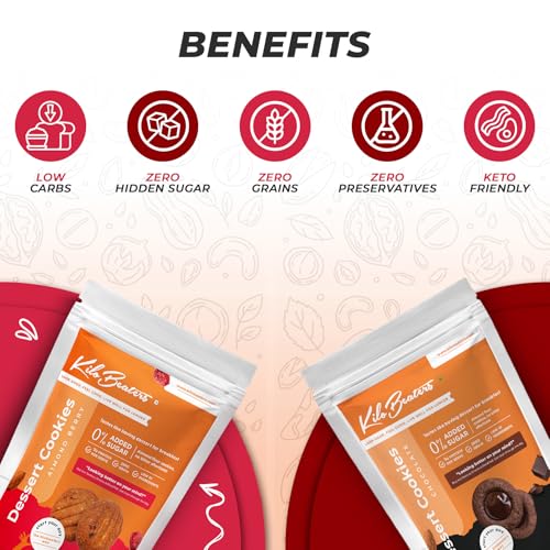 Image of Kilobeaters Keto Friendly Chocolate And Almond Dessert Diet Cookies Biscuits Snacks With Sugar Free, No Maida, Zero Sugar & Zero Preservatives, 400 Gram - (Combo Pack Of 2)