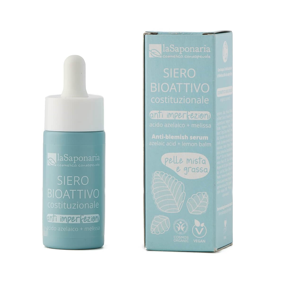La Saponaria | Siero Viso Bio Attivo Anti-​Imperfezioni, Trattamento Naturale per Pelli Miste e Impure, Aiuta a Ridurre Brufoli e Imperfezioni, Pelle Più Uniforme, Fresca e Spensierata, 15 ml