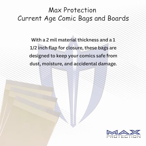 Image of Max Protection Max Pro Current Comic Bags - Archival Quality Acid-Free Storage for Comic Books - Crystal Clear 2 mil Polypropylene - 6-7 /8 inchx10-1 /2 Protection - (100 Bags)