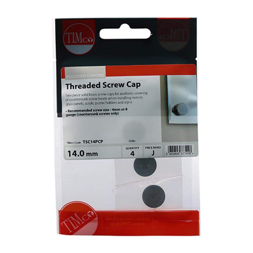 Timco Silver Threaded Screw Caps Solid Brass Polished Chrome - 14Mm