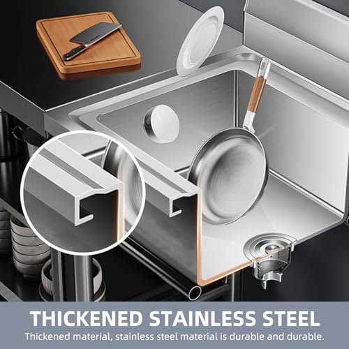 Stainless Steel Kitchen Sink Portable Outdoor Laundry & Utilit Single Bowl Freestanding Utility Commercial Garage Sinks (20 Inch)