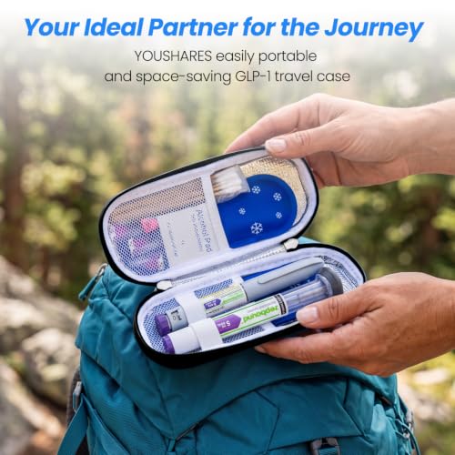 Image of YOUSHARES GLP-1 Cooler Travel Case for 2 Zepbound, Mounjaro & Insulin Pens | 2 TSA Approved Ice Packs, Fits GLP-1 Pens & Diabetes Supplies, Insulated Medicine Cooling Bag for Medication Storage & Travel