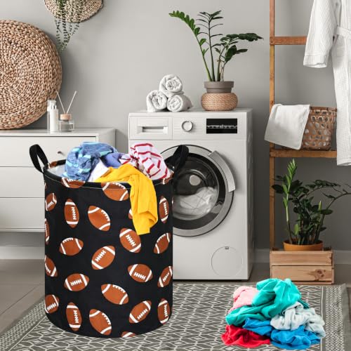 Image of MAIZMZ Rugby Sport Print Storage Basket Kids Hamper, 15.7 inchD x19.7 inchH,Waterproof Lining, Leather Handles, Collapsible for Laundry, Sports Gear, Boys Gift