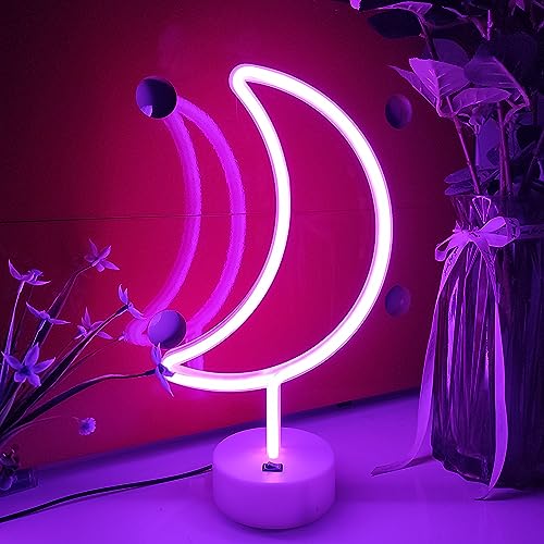 Image of JYWJ Monn LED Neon Light with Holder Base Desktop Wall Decoration Signs | Holder Base Included, Desktop Display, Wall Mountable, Decorative Lighting, LED Neon Design