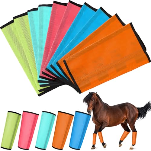Image of Set of 20 Mesh Fly Boots for Horse Breathable Mesh Horse Boots Protective Horse Leg Wraps Horse Leggings for Preventing Flies and Mosquitoes Bites(Blue, Orange, Pink, Green)