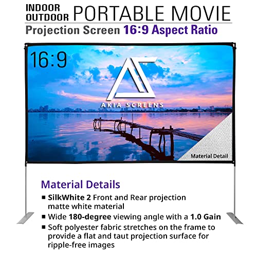 Image of Akia Screens 125 Inch Portable Projector Screen with Stand, 16:9 HD Front Rear Projection, Foldable Indoor Outdoor Movie Screen with Carry Bag - AK-OPS125H-X