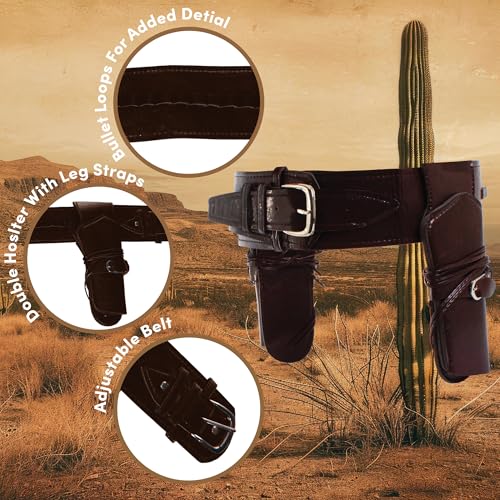 UNDERWRAPS Brown Double Cowboy Holster Belt - Faux Leather Adjustable Western Belt with Double Gun Holster for Halloween Costumes Halloween Party Cosplay Vintage Halloween3