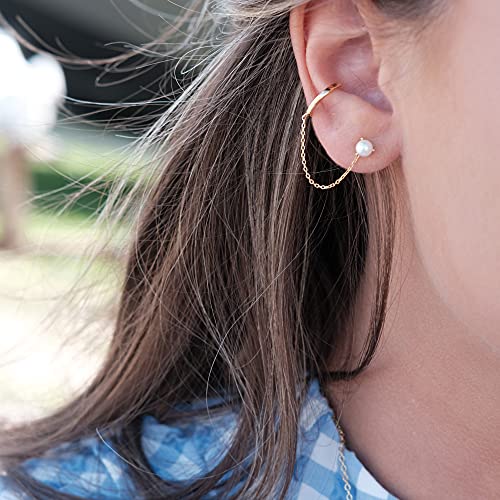 Dainty Gold Chain Earcuff | Cuff to Lobe Earrings | Minimal Ear Harness Connected | 18K Gold Plated Sterling Silver | Sold as A Single (Not Pair)3