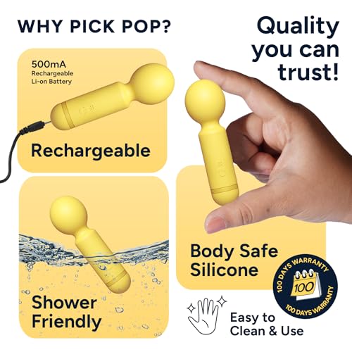 Image of MyMuse Pop Mini Massager, Cordless Electric Machine, 10 Modes, Full Body Personal Wand Massage, USB Rechargeable, Waterproof, Perfect for Gifting, 150 Day's Warranty - Lemon Tart