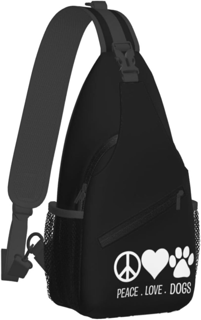 Peace Love Dog Sling Backpack Shoulder Chest Bag For Men Women Hiking Travel Crossbody Daypack