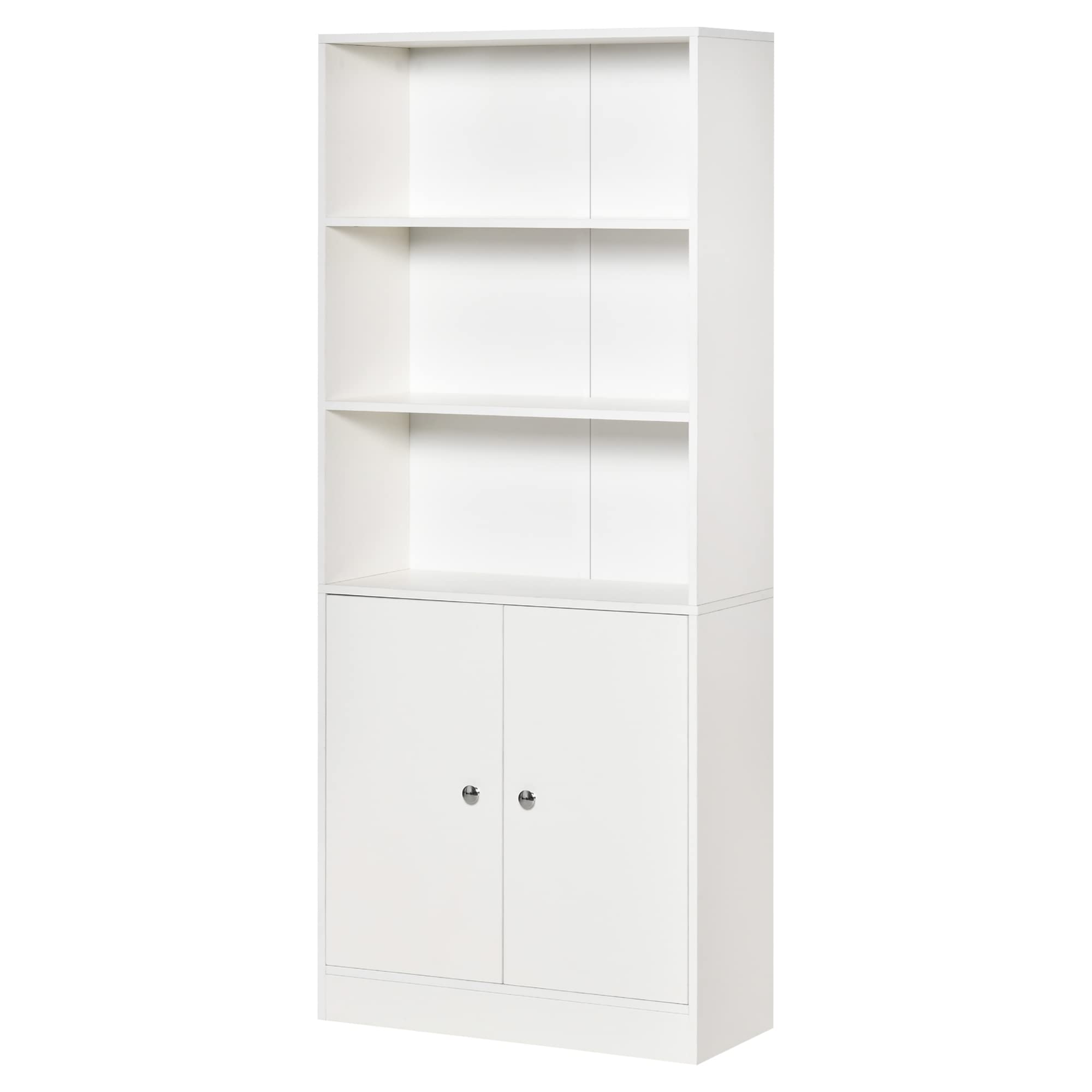 HOMCOM Estantería Librería con 3 Compartimentos Abiertos y 1 Armario con Estante Ajustable Almacenaje para Salón Estudio 70x29,5x167 cm Blanco