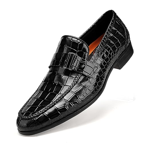 Image of Classic Leather Dress Shoes for Men, Premium Alligator Printed Bussiness Dress Slip on Loafer for Mens