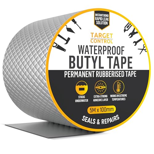Target Control Butyl Tape Waterproof | 5M X 100MM | Heavy Duty Roofing & Roof Felt Repair Tape Silver Flashing Sealing Tape for Outdoor Roof Shed & Gutter Repairs