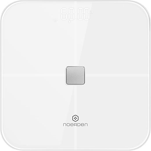 Noerden - SENSORI Connected Weegschaal - Bio Impedantiemeter Analyseert Uw Lichaamssamenstelling - Step On Technologie - Wifi Bluetooth en App - Transparant LED Scherm - Meet 9 Lichaamsgegevens - Wit