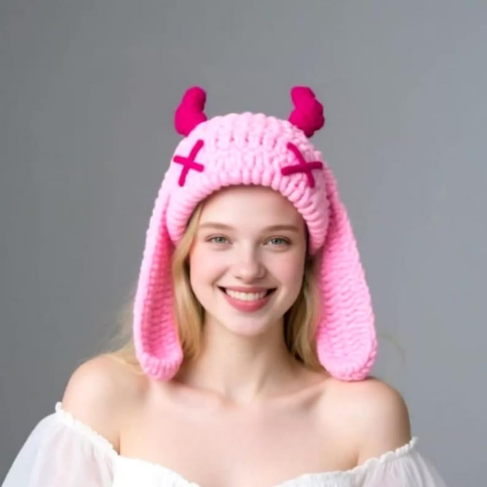 Knit Beanie Hats Cute Bunny Long Ears Funny Hat Winter Cap Warm Knit Rabbit Crochet Skull Cap Outdoor Slouchy Hat ski hat - Image 4