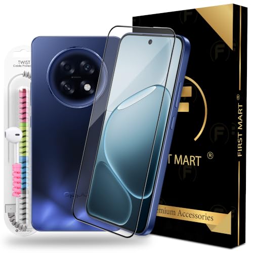 Image of FIRST MART Tempered Glass for Oppo F31 Pro Plus, 9H 0.3 mm Full-Glue Screen Protector with Cable Protector, 3D Edge-to-Edge, HD Clear, Case-Friendly, Black, Pack of 1