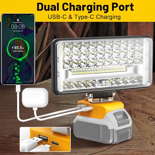 Image of MtiolHig Cordless LED Work Light Compatible with Dewalt 20V Battery - Flood Construction Light Emergency Portable for Work Shop | Car Repair | Outdoor - 145W 14500Lumen with USB & Type-C(Tool Only)
