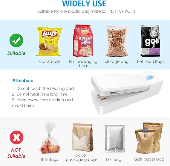 Image of Portable Mini Sealing Machine 2 in 1 USB Rechargeable Magnetic Bag Sealer Heat Seal with Cutter, Plastic Bags Packing Machine Home Appliances (USB Sealer)