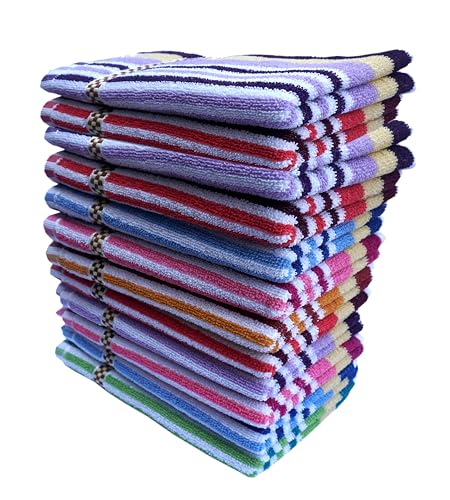 Image of Space Fly 500 GSM Cotton Hand Towels 11x17 Inches - Set of Colorful Striped Towels for Face & Hands - Soft, Quick Dry, Lightweight Multipurpose Towels for Home, Gym, Travel, Kitchen (Pack of 8)
