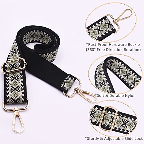 Image of Wide Purse Straps Replacement Crossbody 1.5 inch / 2 inch Thick Adjustable Retro Jacquard Guitar Strap For Handbags (Black)