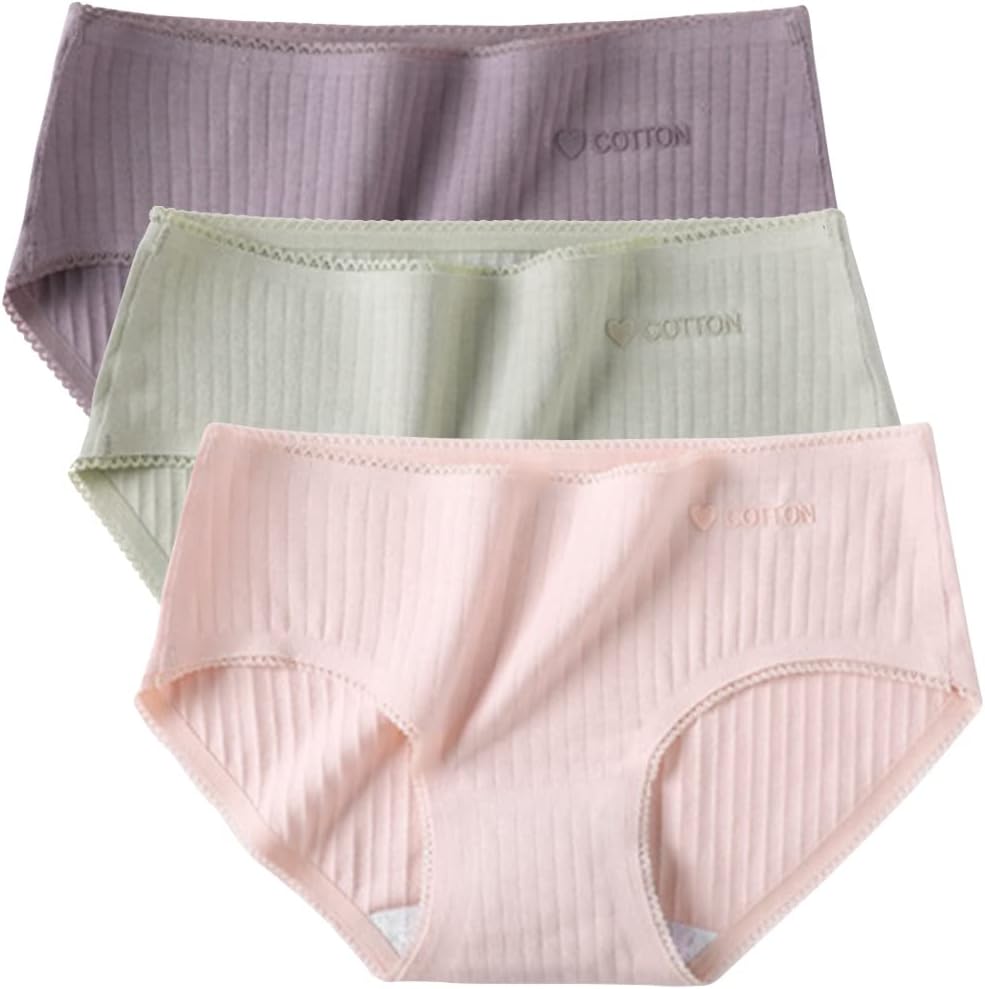 100% Cotton Underwear For Women Mid Rise Everyday Essential Brief Underwear 3 Pack Sets