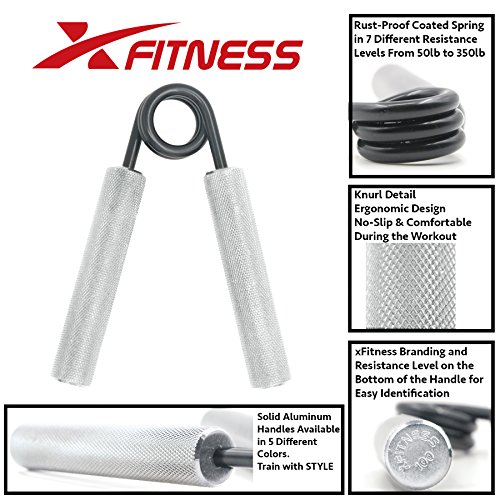 xFitness Metal Hand Gripper The Best Grip, Forearm & Finger Exerciser | Singer Gripper in 5 Colors, Resistance Level from 50 lbs. to 350 lbs. with Redefined Ergonomic Knurling (Silver, 100 LBS)