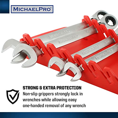 MichaelPro 12-Piece Wrench Holder with Non-Slip Slots, Red, Portable and Space-Saving, Small - Image 3