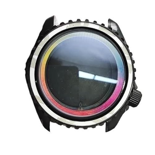 1個 42MM 腕時計サファイア デュアルレイヤーガラスケース スチール PVD ??ブラック ブラッシュドケース NH35/NH36 ムーブメント用 機械式腕時計ケース交換用(A)