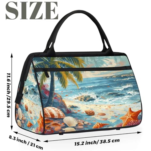 Travel Duffel Bag for Women, Summer Beach Starfish Shell Weekender Overnight Bag Carry on Beach Swim Bags Dance Bag Airlines Approved Personal Item Travel Bag for Yoga, Sports, Hospital2