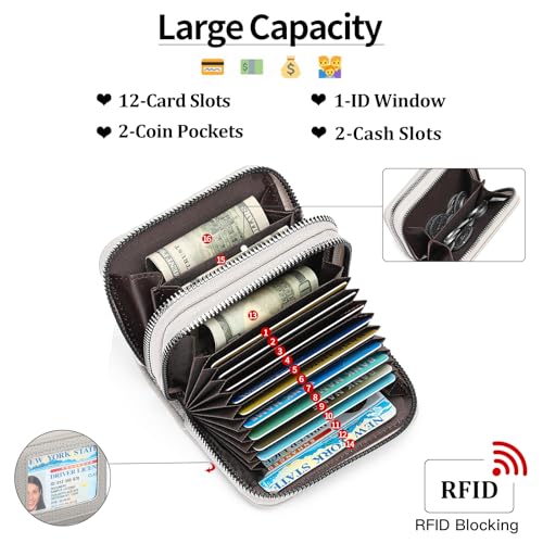 Image of RNIEGA Credit Card Holder Wallet RFID Blocking Leather Small Wallet for Women Double Zipper Wallet with ID Window