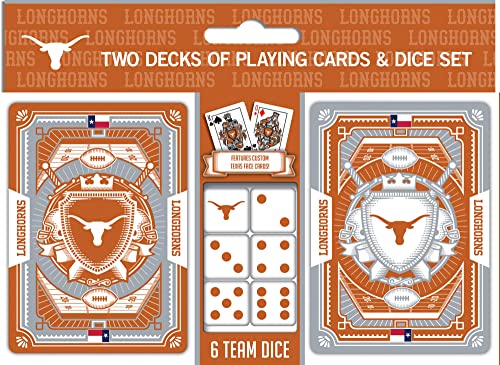 Image of MasterPieces Game Day - NCAA Texas Longhorns 2-Pack Playing Cards & Dice Pack - Officially Licensed Set for Adults and Family